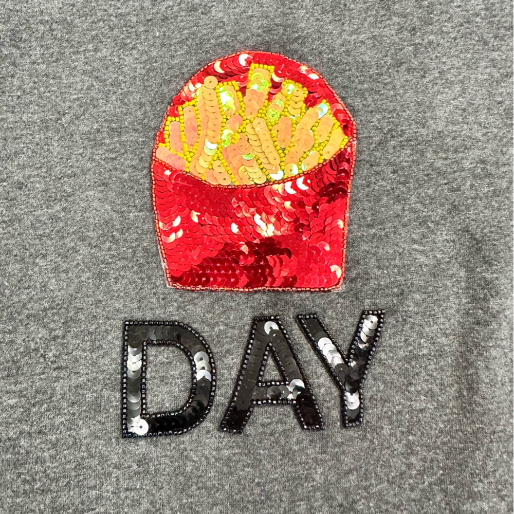 Spanx x Bow & Drape Sweatshirt Fry Day Sequin Size Medium Crewneck Gray - Picture 4 of 5